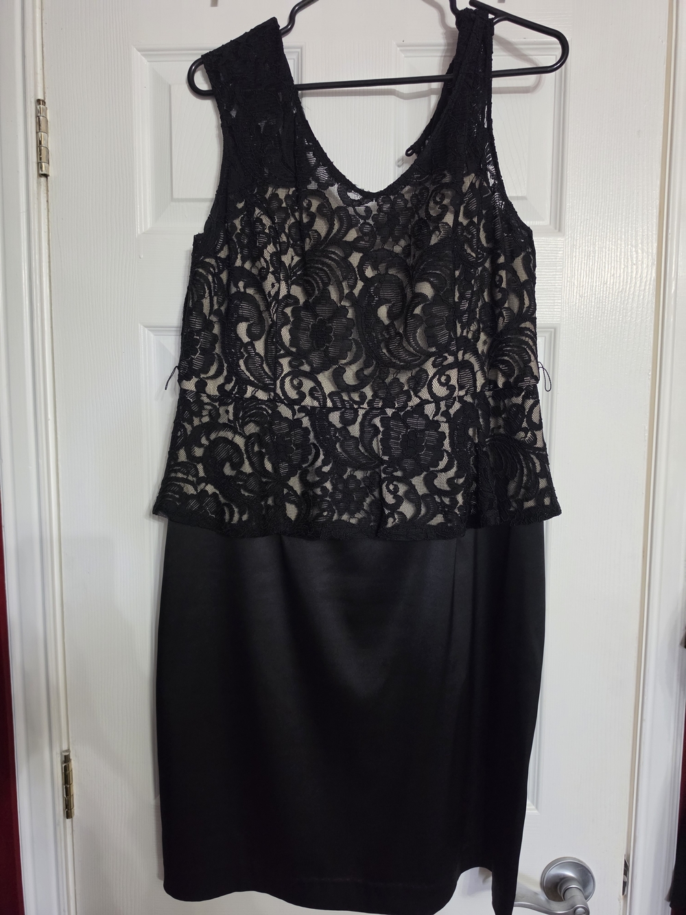 Jessica Black Lace Overlay Midi Dress with Nude Lining